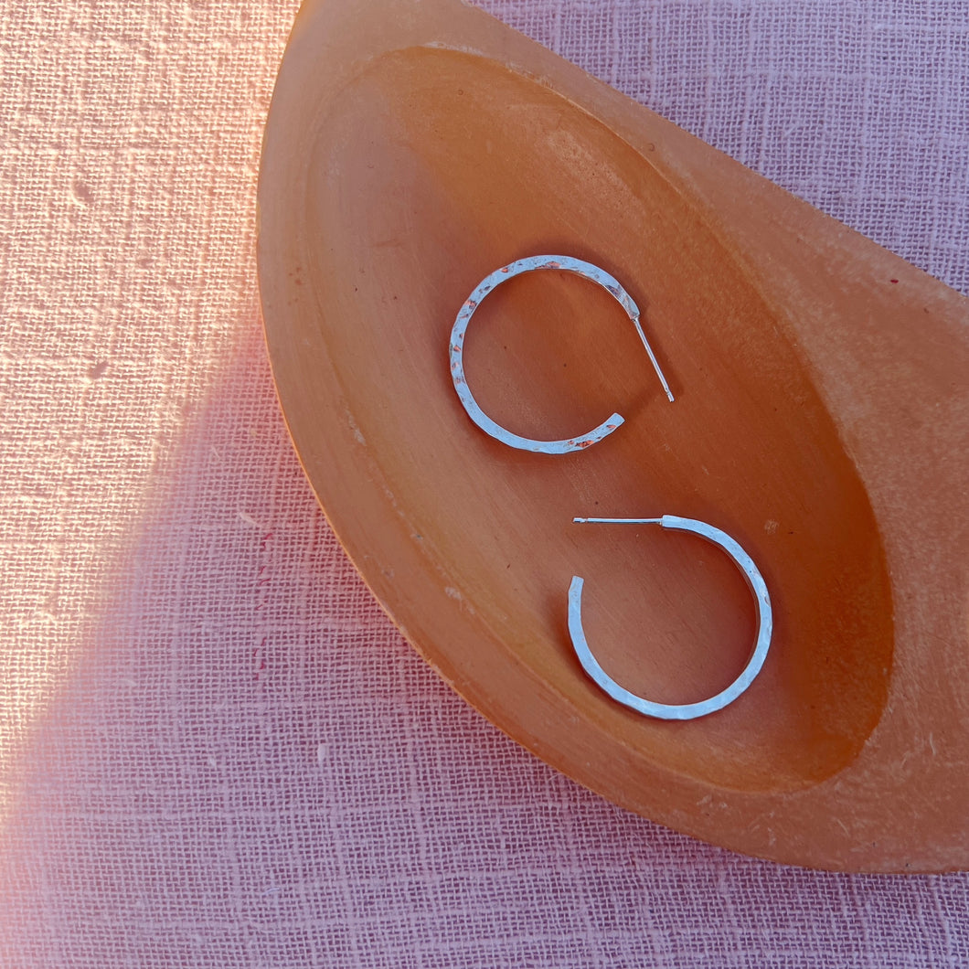 SALE - Silver hammered hoops