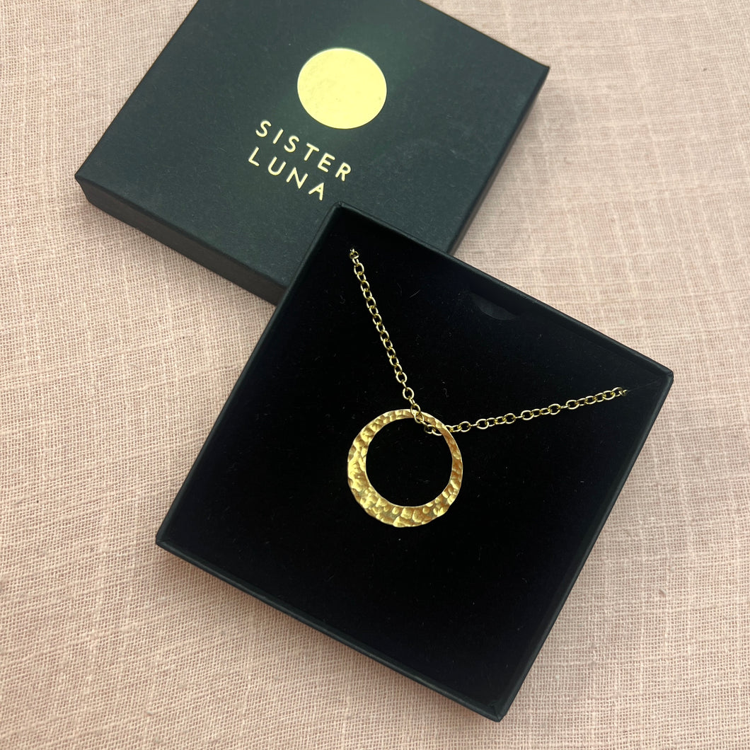 SALE - Hammered brass moon necklace